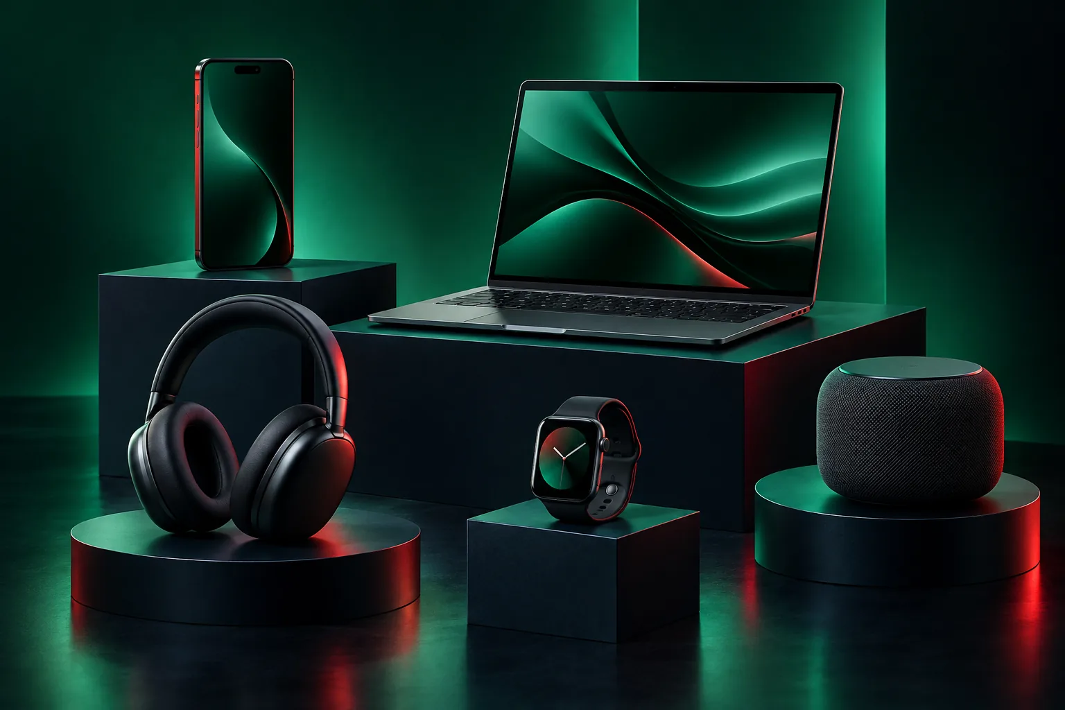 A selection of phones, laptops, headphones and smartwatches